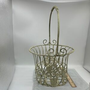 Vintage/Antique French Wire Jardiniere-Color Cream White Basket Planter